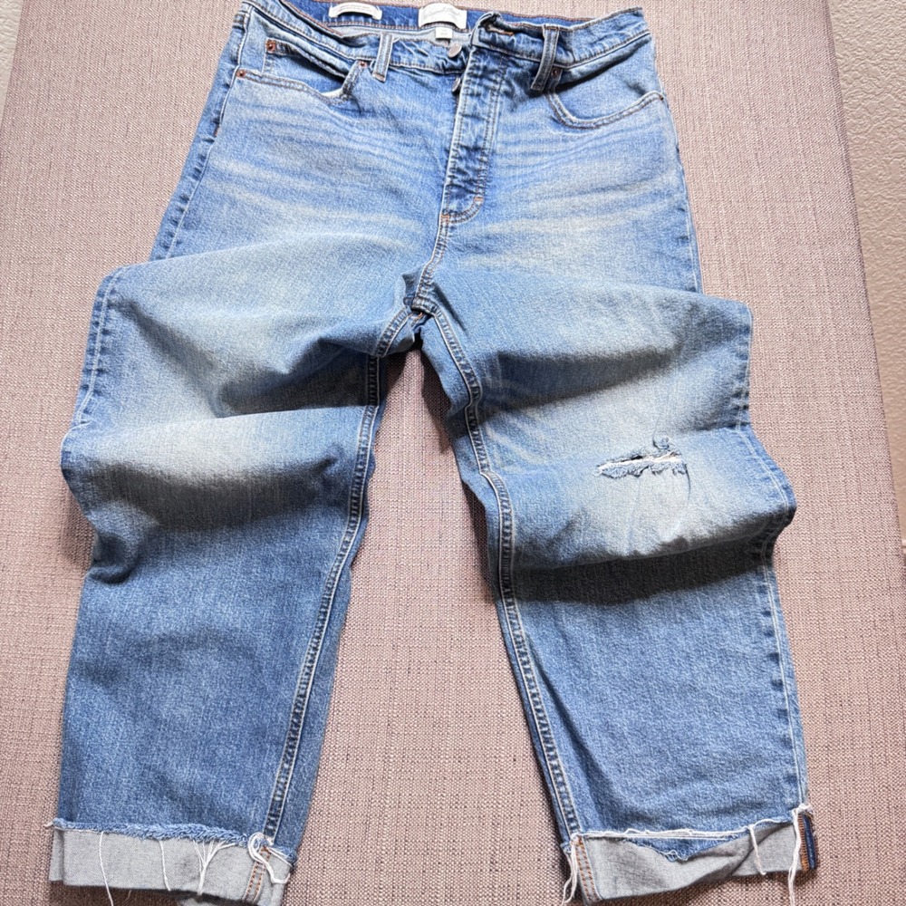 Universal Thread Highest Rise Straight Ankle Jeans Blue Distressed Button Fly 14